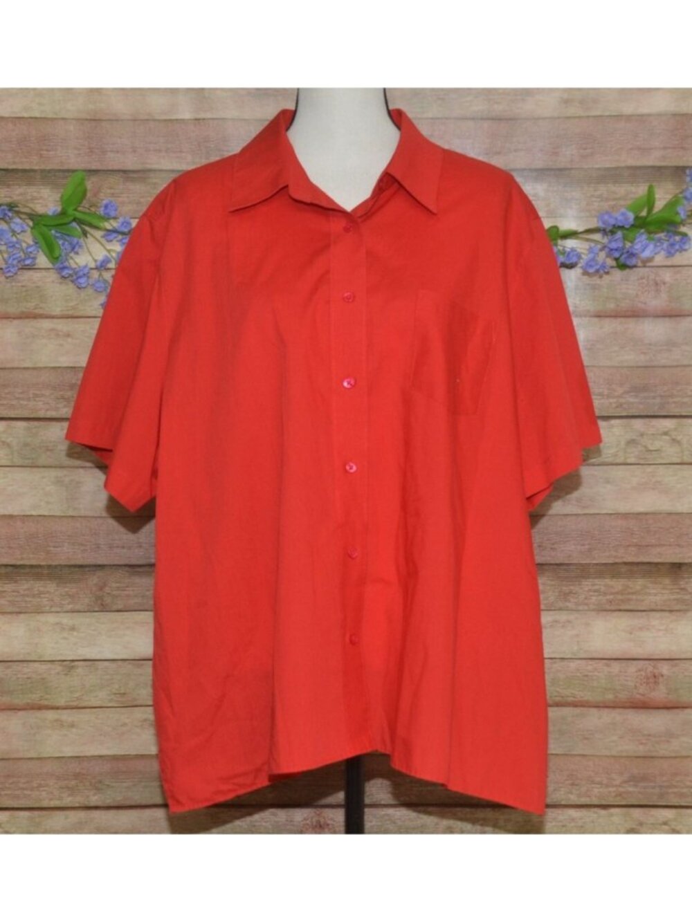 Foxcroft Red Cotton Blend Button Up Wrinkle Free Top Blouse Plus Size 22W Solid